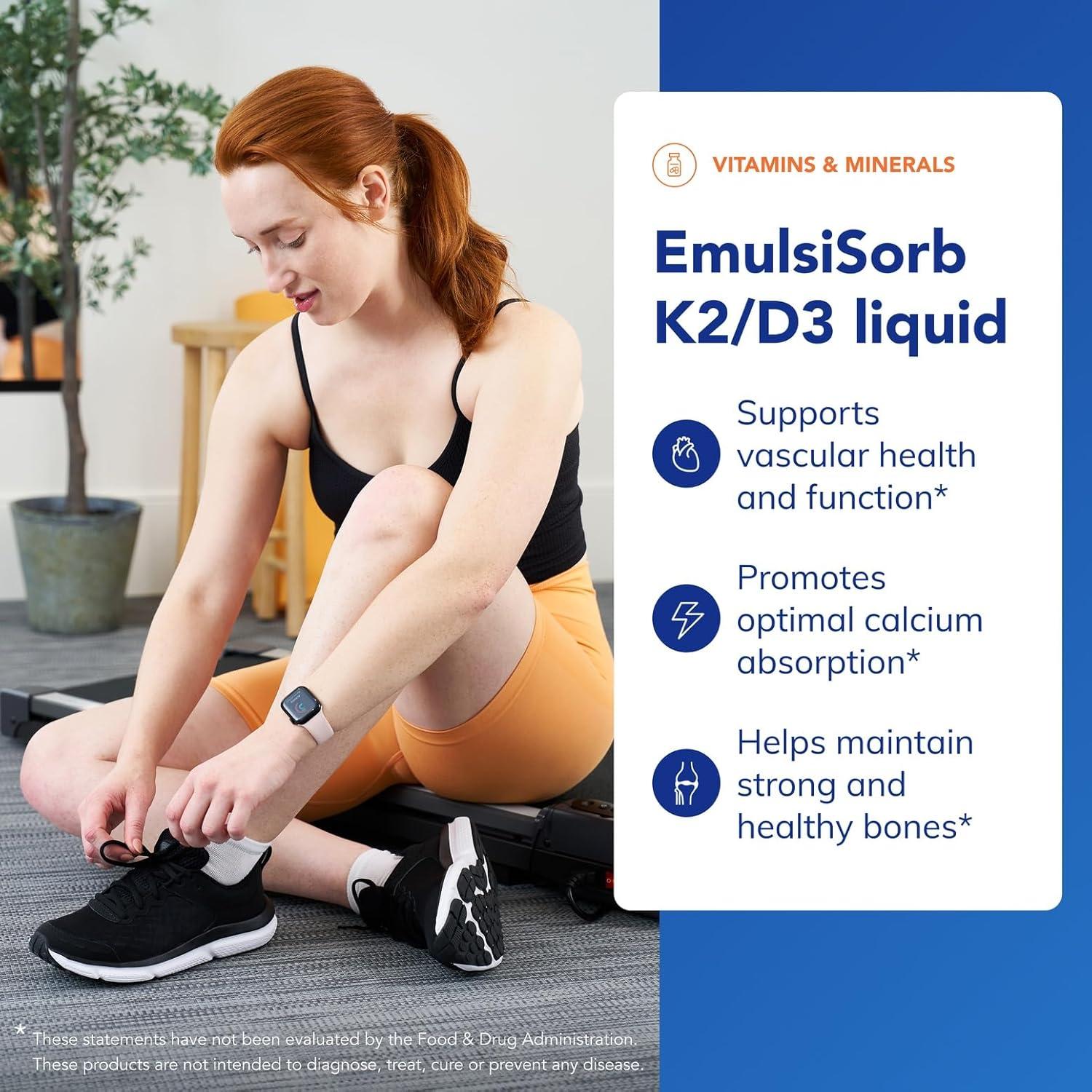 image:imagePure Encapsulations EmulsiSorb K2D3 Liquid EnhancedAbsorption Emulsified Vitamin K2 and Vitamin D3 for Vascular Health Support 07 Fl Oz