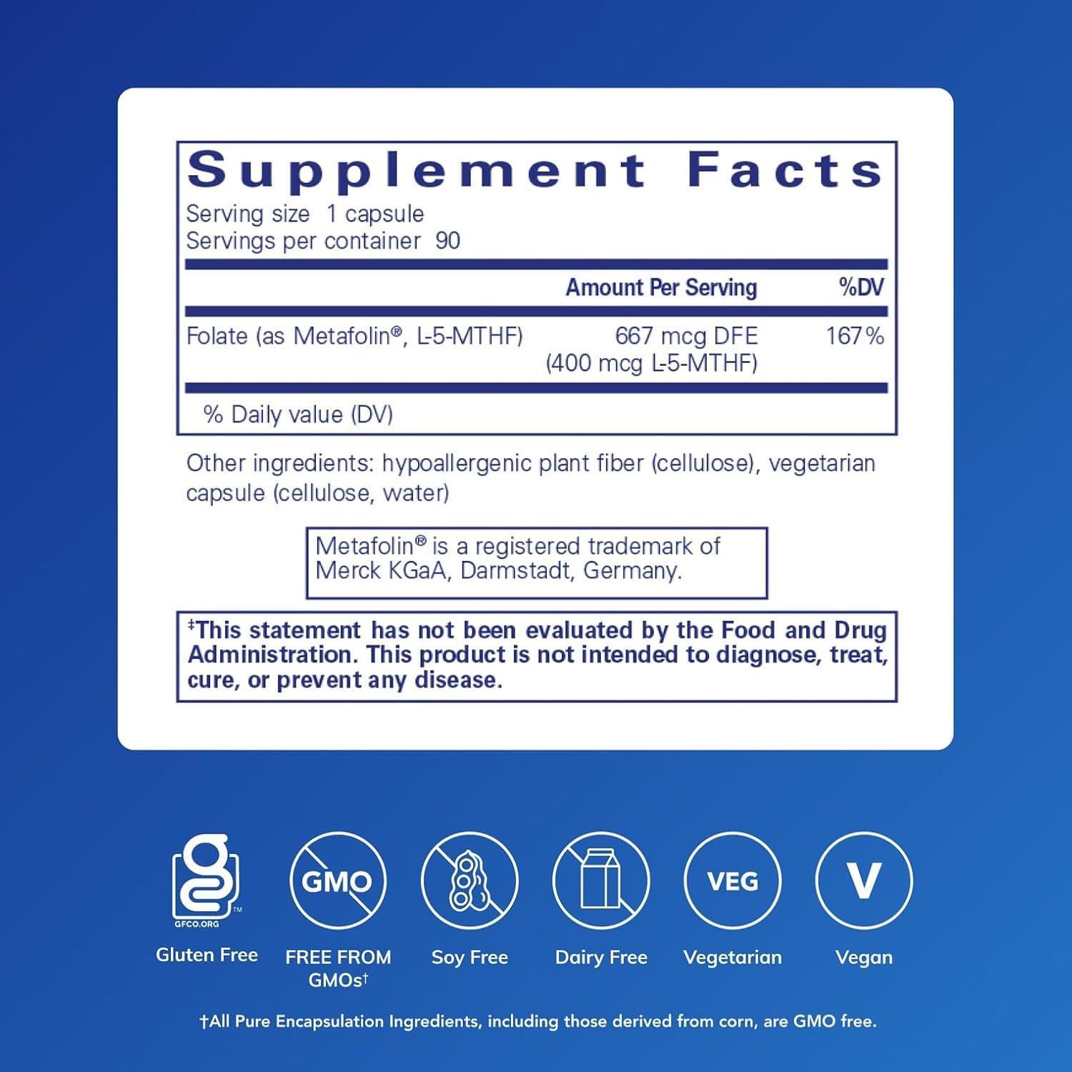 image:imagePure Encapsulations Folate 400 Metafolin L5MTHF Supplement to Support Cardiovascular Cellular and Neural Health 90 Capsules