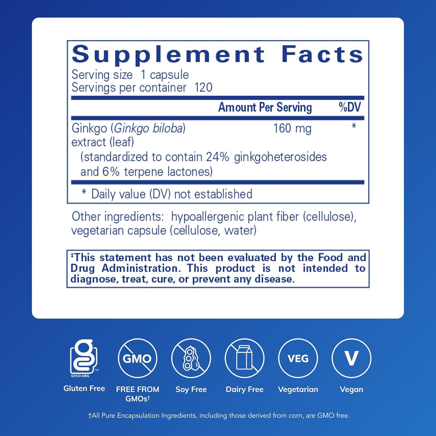 image:imagePure Encapsulations Ginkgo 50 160 mg Ginkgo Biloba Supplement to Support Oxygen Blood Circulation and Mild Memory Problems Associated with Aging 120 Capsules