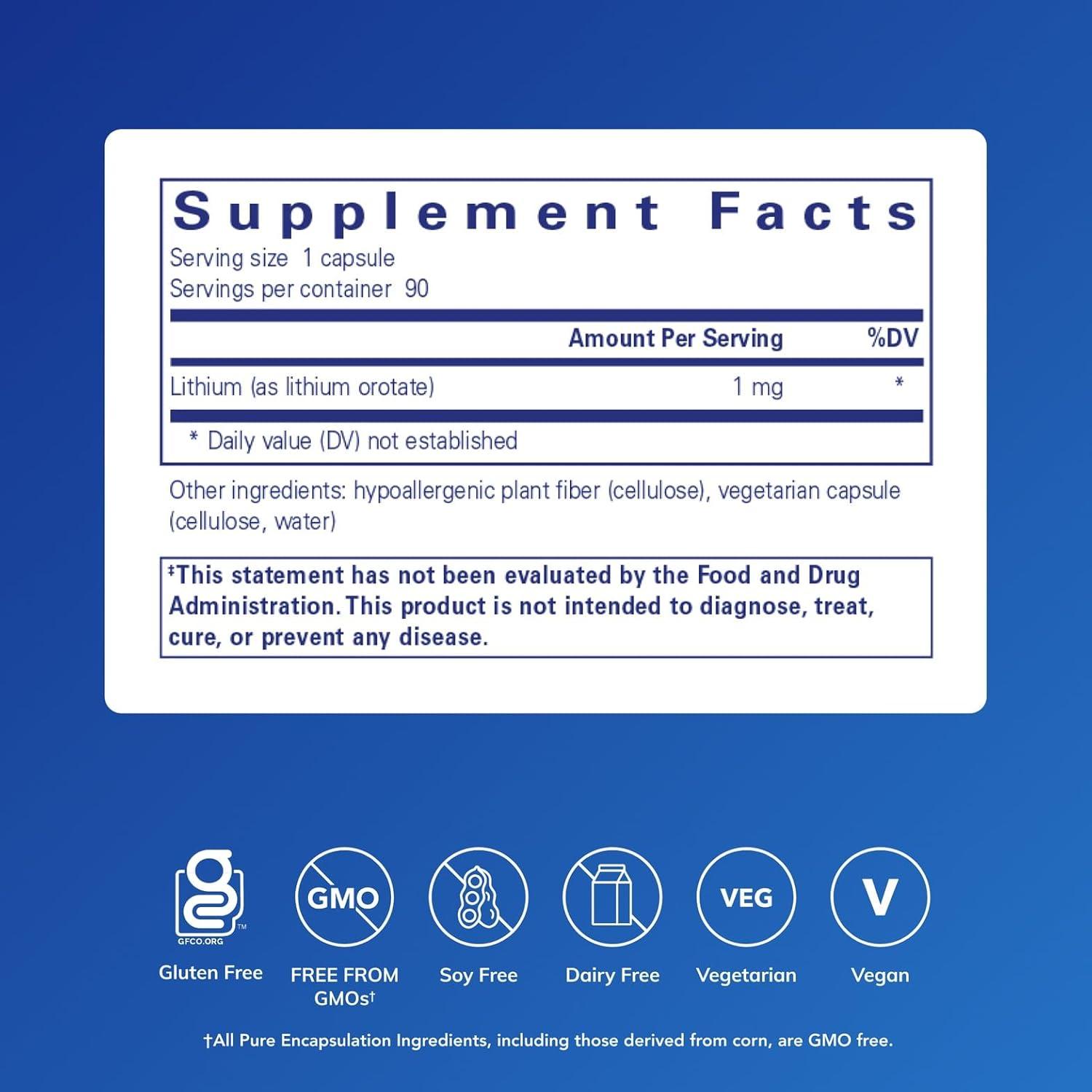 image:imagePure Encapsulations Lithium Orotate 1 mg Support for Calmness and Behavior 90 Capsules