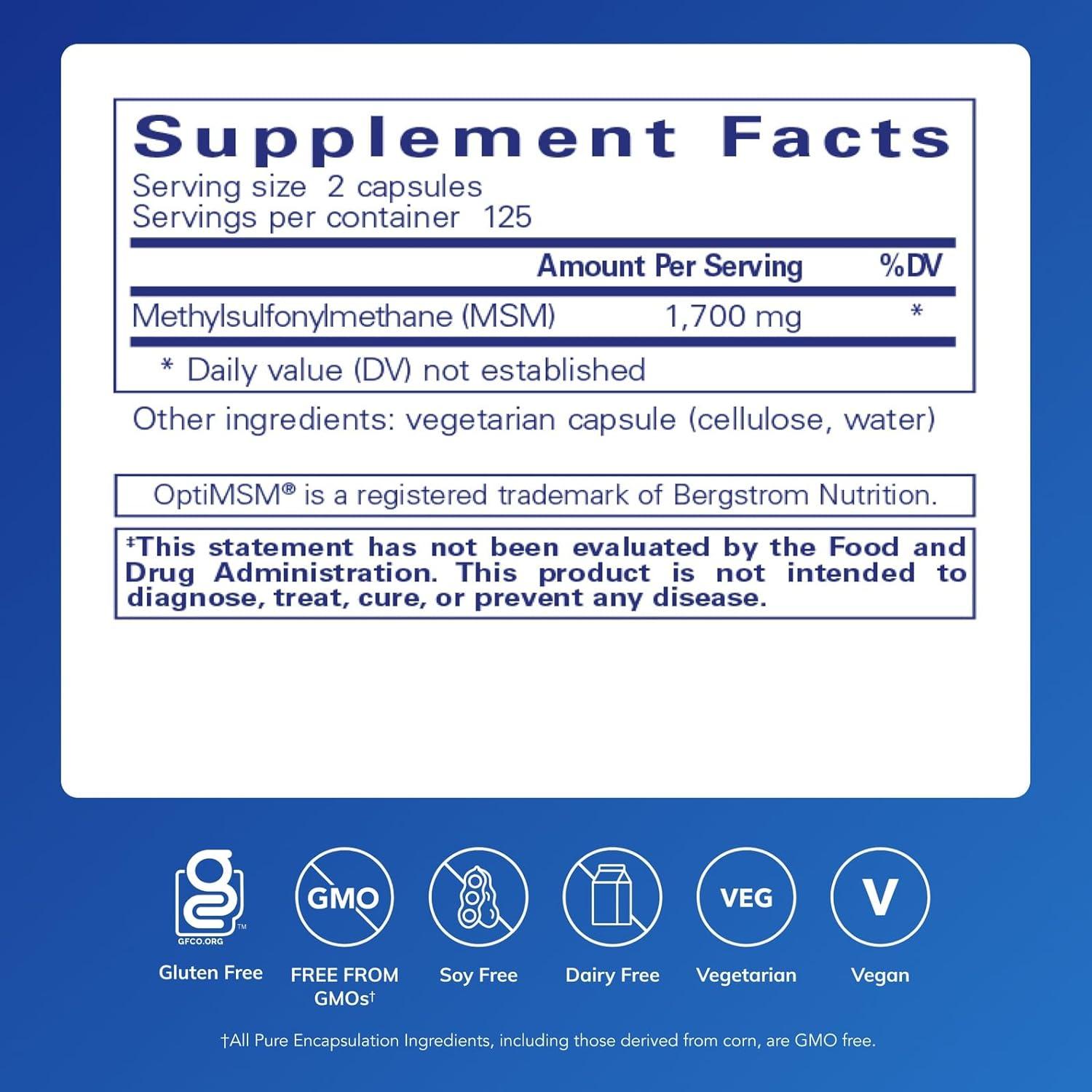 image:imagePure Encapsulations MSM Capsules Sulfur Supplement to Support Joints Immune System Connective Tissue and Respiratory Health 360 Capsules250 Count Pack of 1