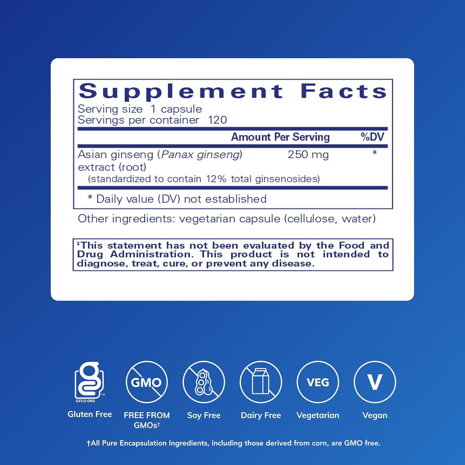 image:imagePure Encapsulations Panax Ginseng Hypoallergenic Supplement Helps the Body Adapt to Occasional Physical Stress 120 Capsules