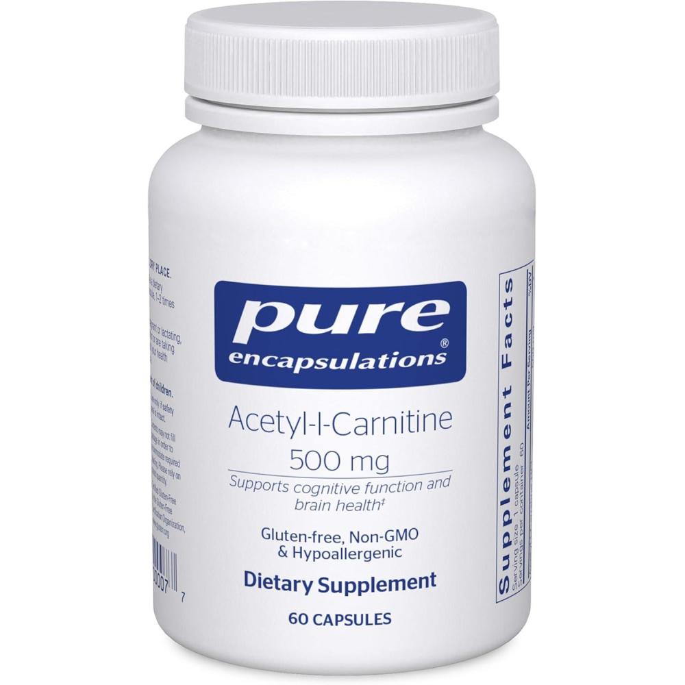 image:imagePure Encapsulations AcetylLCarnitine 500 mg Memory amp Brain Supplement Brain Support amp Focus Gluten Free amp NonGMO 60 Capsules