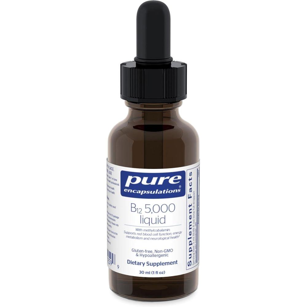 image:imagePure Encapsulations B12 5000 Liquid Vitamin B12 Methylcobalamin Supplement to Support Energy Nerve Health Cognitive Function amp Blood Cells Liquid Drops 1 Fl Oz