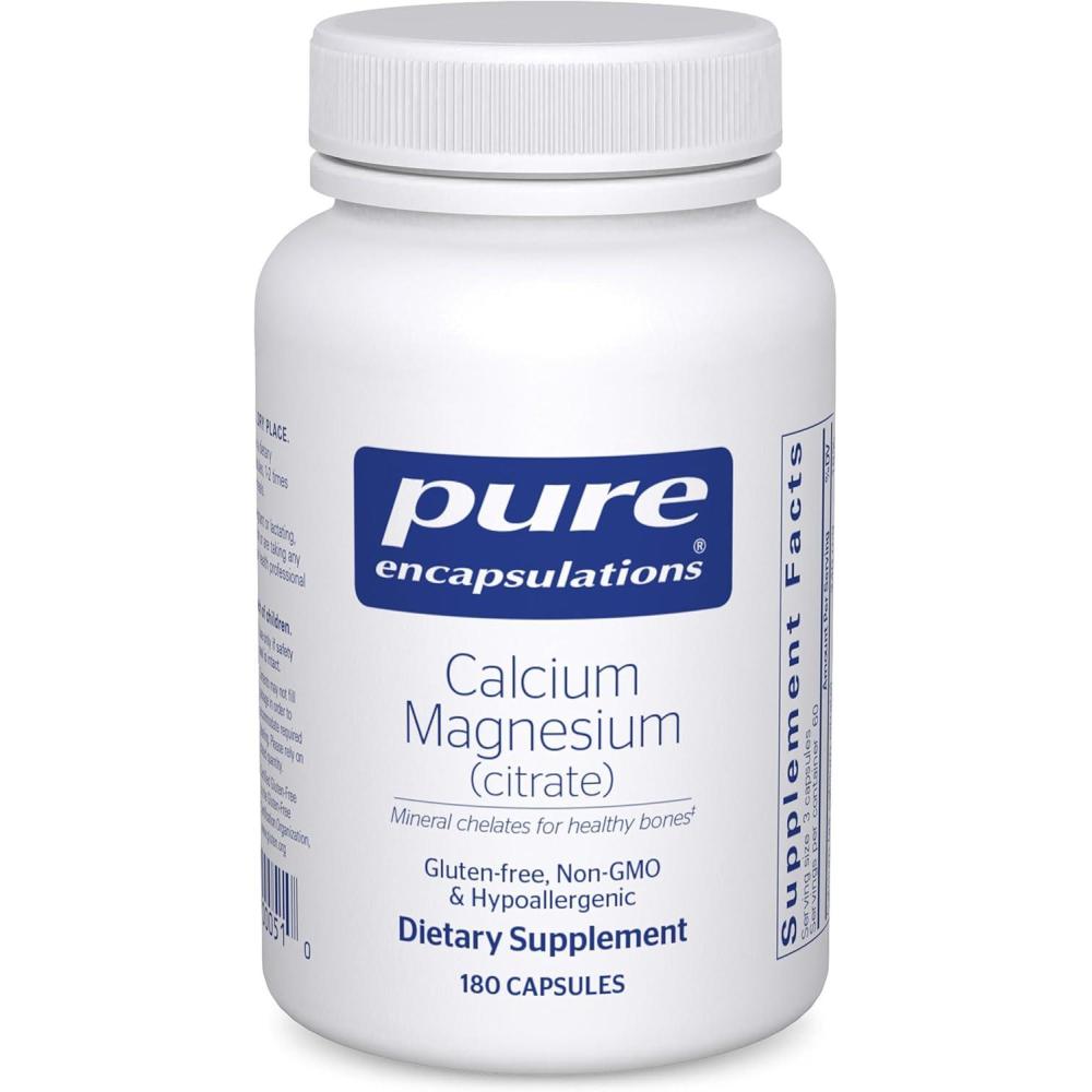 image:imagePure Encapsulations Calcium Magnesium Citrate 240 g Calcium amp 240 g Magnesium Bone Health Support NonGMO amp Vegan 180 Capsules180 Count Pack of 1