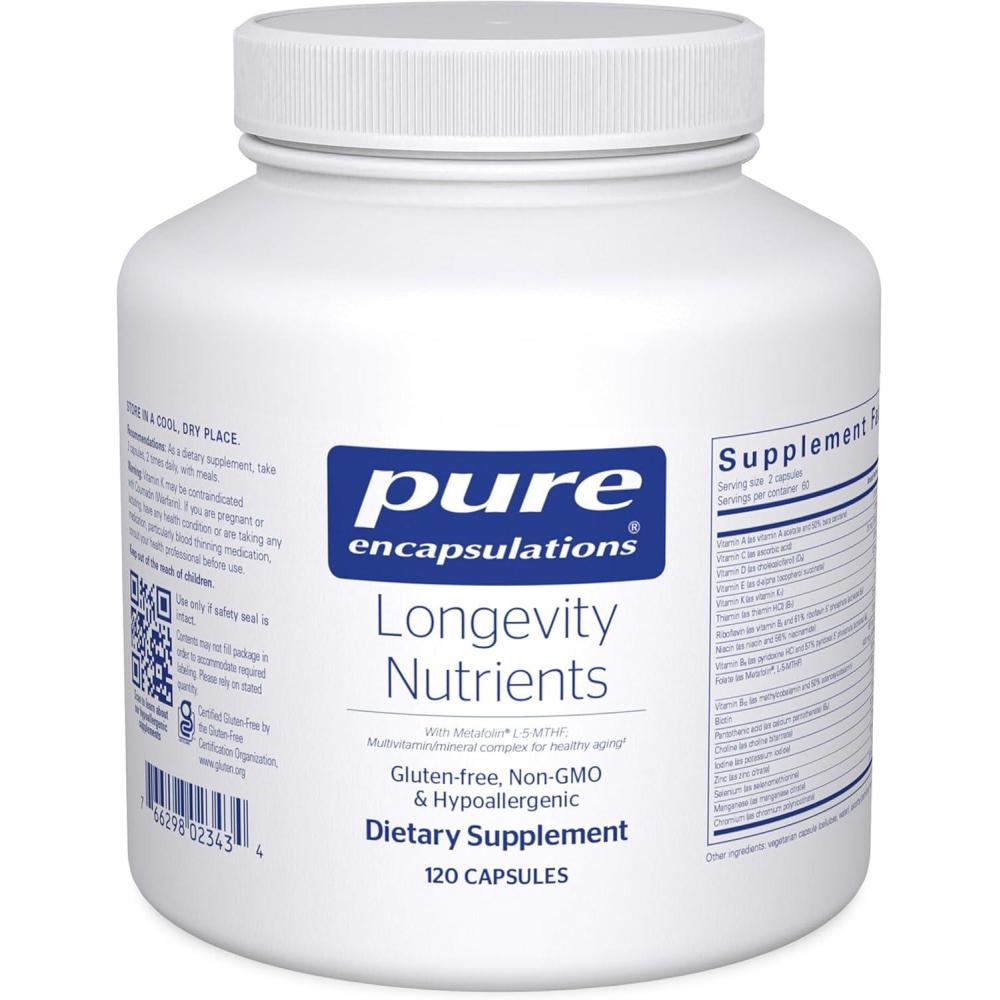 image:imagePure Encapsulations Longevity Nutrients MultivitaminMineral Complex to Support Healthy Aging Brain Function Eyes Bones and Vascular Health 120 Capsules120 Count Pack of 1