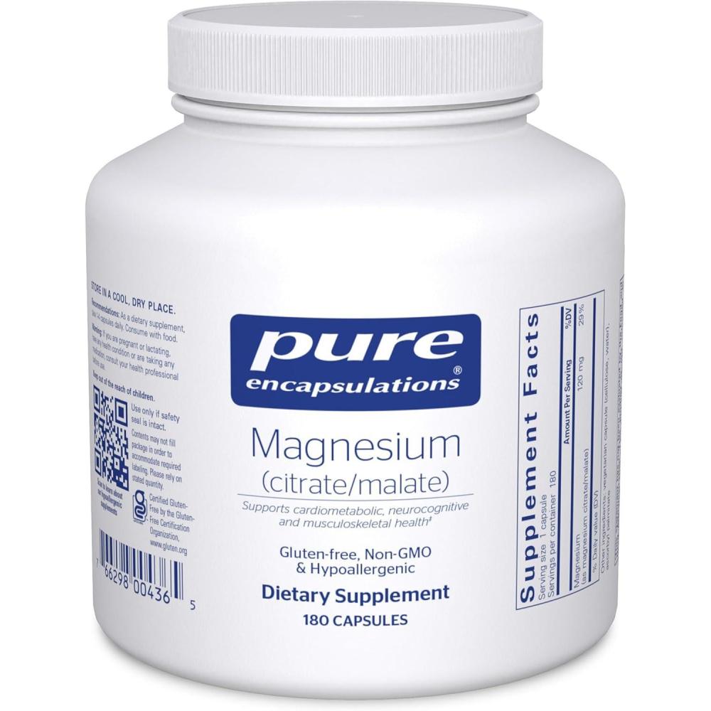 image:imagePure Encapsulations Magnesium CitrateMalate Magnesium Supplement to Support Nutrient Utilization Energy Bones amp Heart Health with Magnesium Citrate amp Malate 180 Capsules180 Count Pack of 1