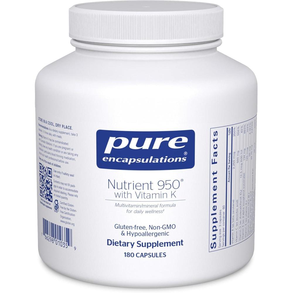 image:imagePure Encapsulations Nutrient 950 with Vitamin K 180s Multivitamin amp Mineral Supplement Bone amp Arterial Support Optimal Absorption Gluten Free amp NonGMO 180 Capsules