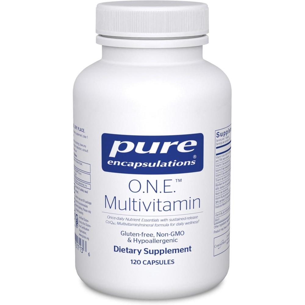 image:imagePure Encapsulations ONE Multivitamin Once Daily Multivitamin with Antioxidant Complex Metafolin CoQ10 and Lutein to Support Vision Cognitive Function and Cellular Health 60 Capsules120 Count Pack of 1