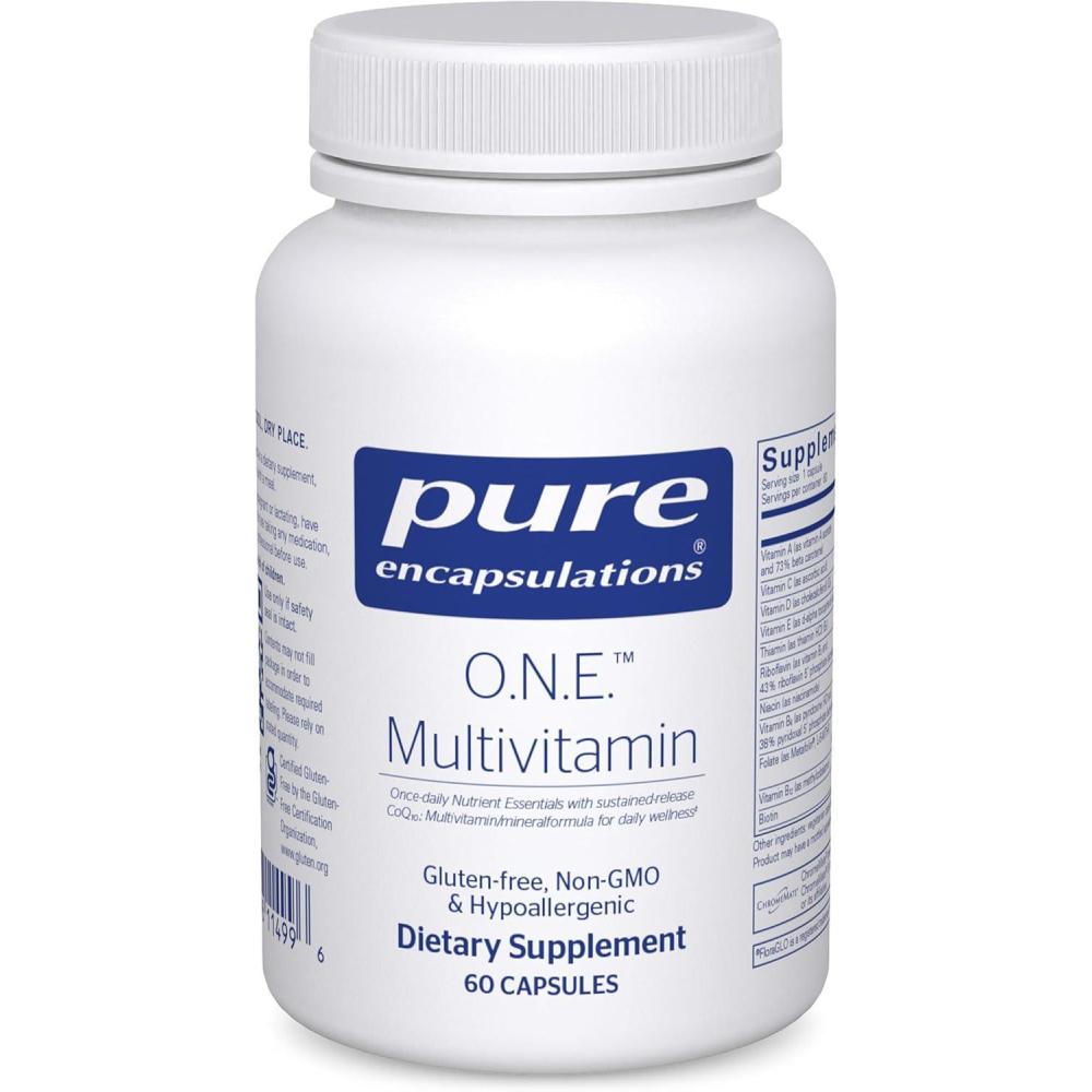 image:imagePure Encapsulations ONE Multivitamin Once Daily Multivitamin with Antioxidant Complex Metafolin CoQ10 and Lutein to Support Vision Cognitive Function and Cellular Health 60 Capsules60 Count Pack of 1