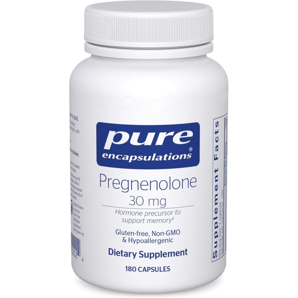 image:imagePure Encapsulations Pregnenolone 30 mg Hormone Support Memory Support amp Brain Supplement Gluten Free amp Vegan 60 Capsules180 Count Pack of 1