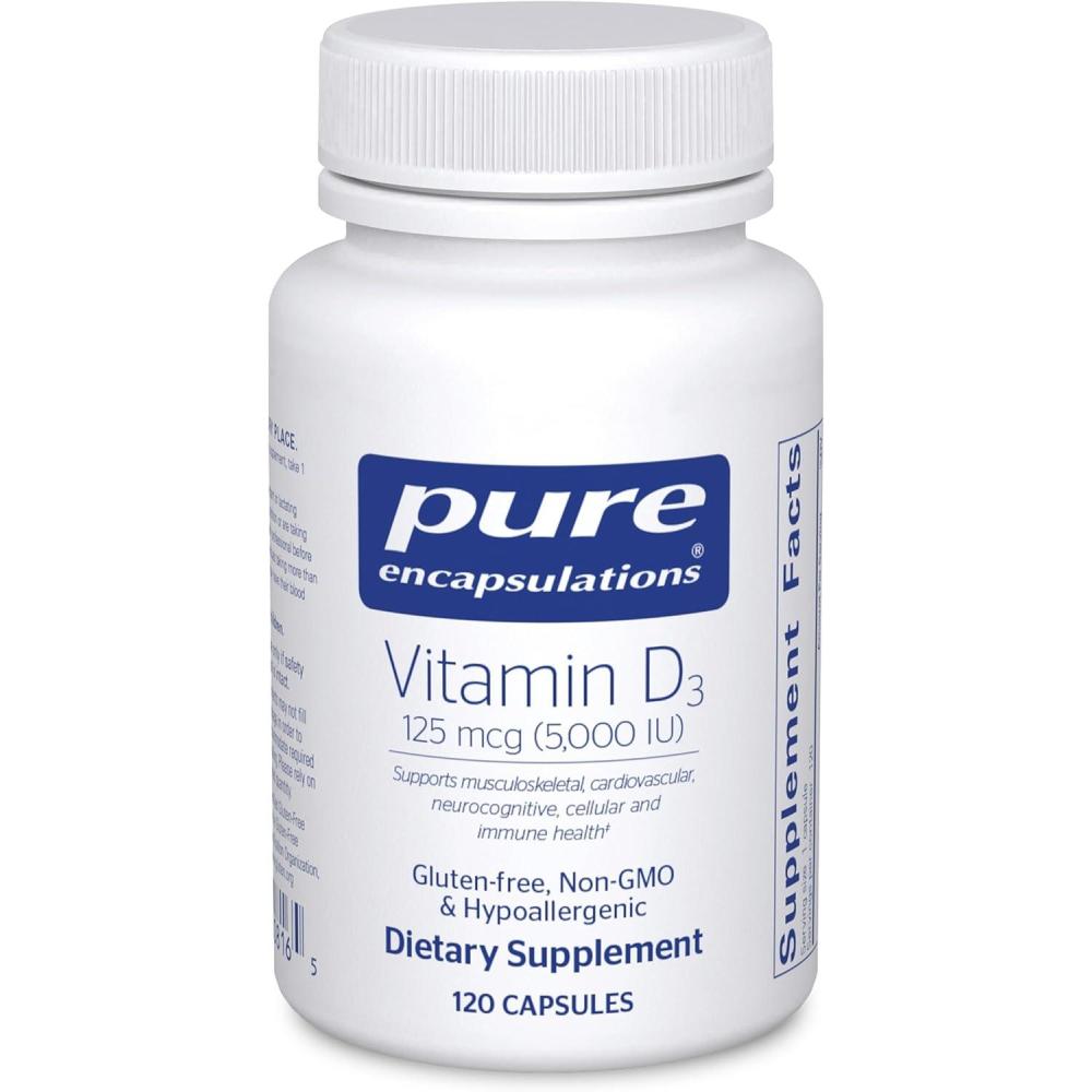 image:imagePure Encapsulations Vitamin D3 125 mcg 5000 IU Supplement to Support Bone Joint Breast Heart Colon and Immune Health with Vitamin D 120 Capsules120 Count Pack of 1