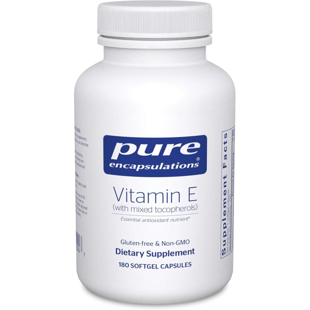 image:imagePure Encapsulations Vitamin E with Mixed Tocopherols Antioxidant Protection amp Cellular Function Contains Mixed Tocopherols NonGMO 180 Softgel Capsules180 Count Pack of 1