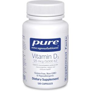 Pure Encapsulations Vitamin D3 125 mcg (5,000 IU) – Supplement to Support Bone, Joint, Breast, Heart, Colon, and Immune Health* – with Vitamin D – 120 Capsules(120 Count (Pack of 1))