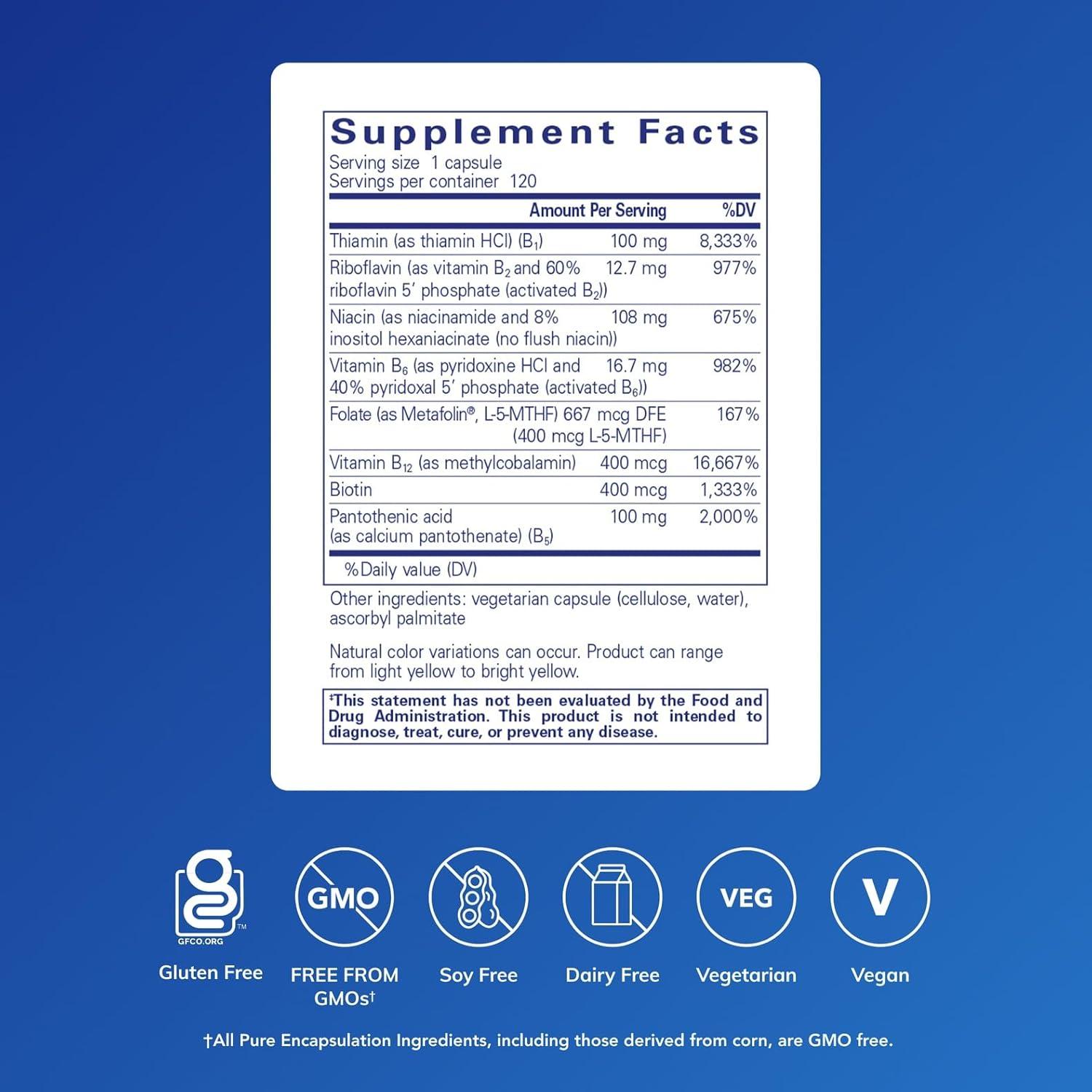 image:imagePure Encapsulations BComplex Plus B Vitamins Supplement to Support Neurological Health Cardiovascular Health Energy Levels amp Nervous System Support with Vitamin B12 amp More 120 CapsulesUnflavored