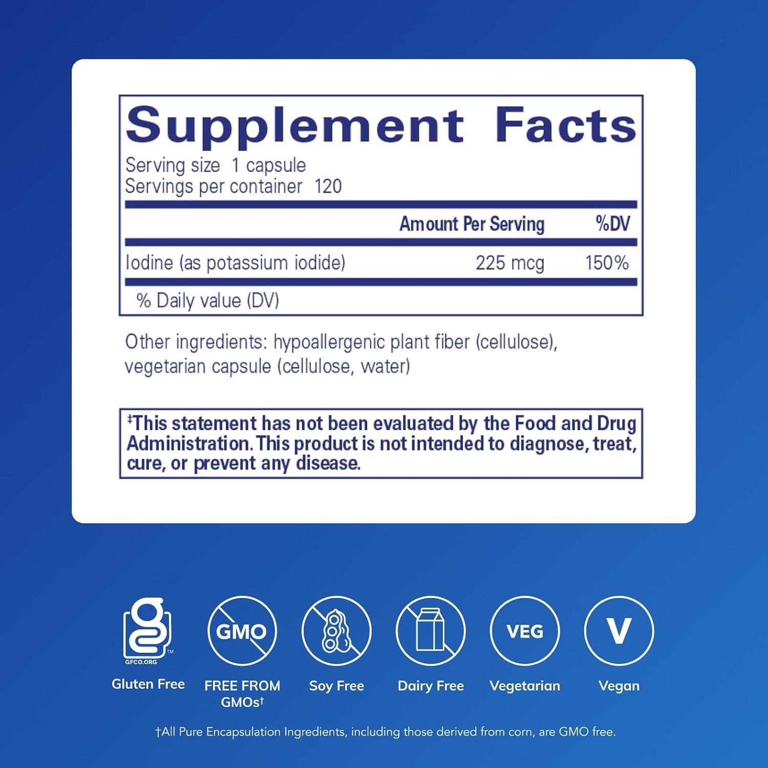 image:imagePure Encapsulations Iodine Supplement to Support The Thyroid amp Help Maintain Healthy Cellular Metabolism with Premium Potassium Iodide 120 Capsules