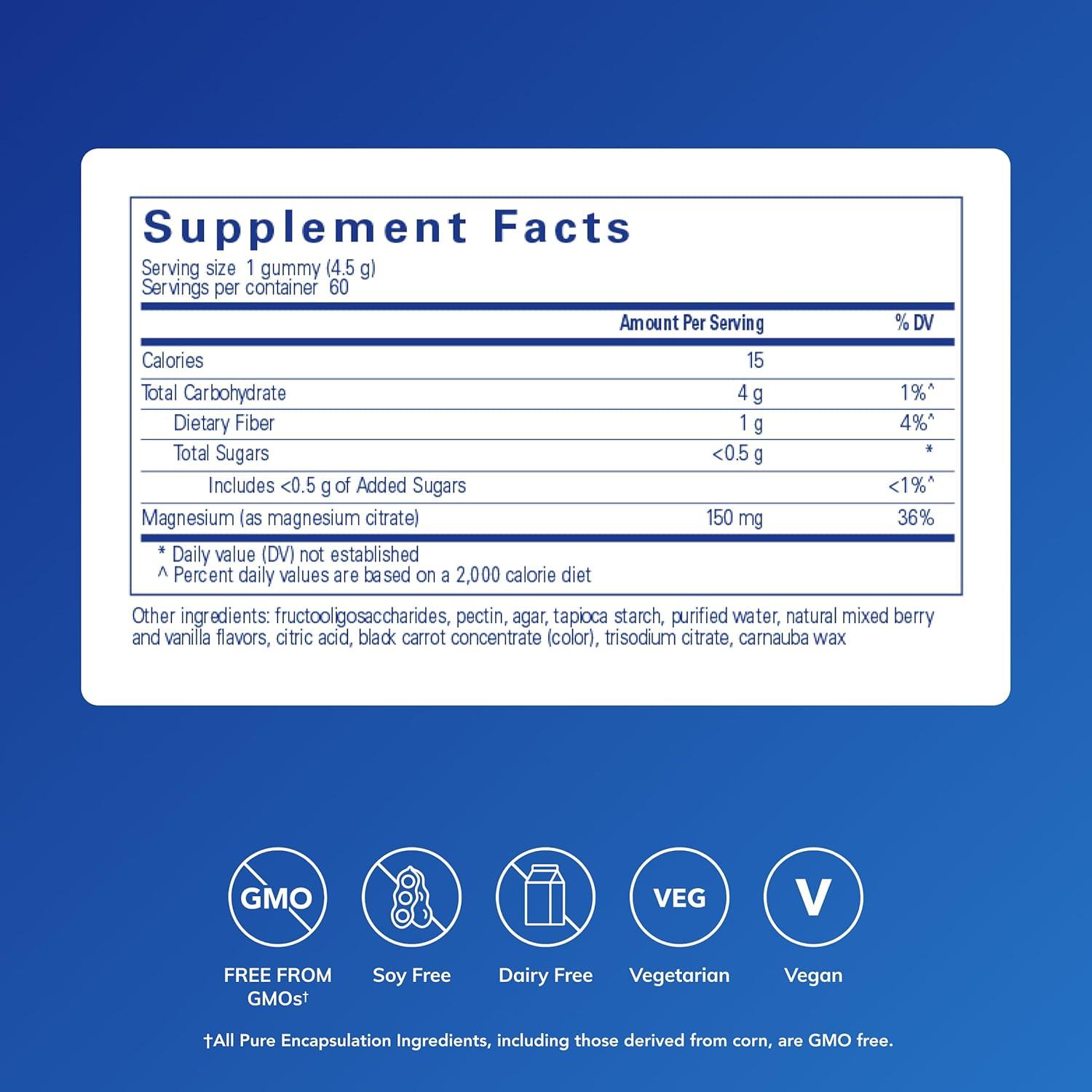 image:imagePure Encapsulations Magnesium Gummy Magnesium Citrate Supports Heart Health amp Relaxation for Children amp Adults Vegan amp lt05g Sugar per Gummy 60 Gummies