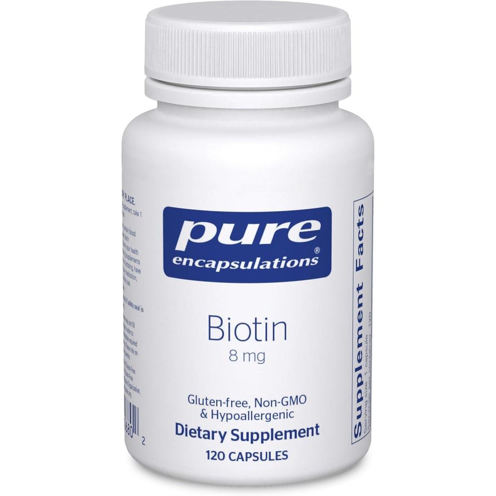 image:imagePure Encapsulations Biotin 8 mg B Vitamin Supplement to Aid Stress Relief Hair Skin amp Nail Strengthening Metabolism Carbohydrate Support amp Nervous System with Premium Biotin 60 Capsules120 Count Pack of 1