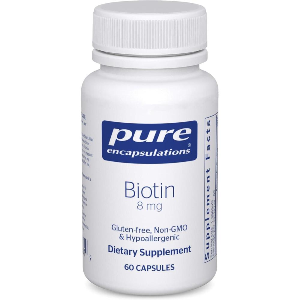 image:imagePure Encapsulations Biotin 8 mg B Vitamin Supplement to Aid Stress Relief Hair Skin amp Nail Strengthening Metabolism Carbohydrate Support amp Nervous System with Premium Biotin 60 Capsules60 Count Pack of 1