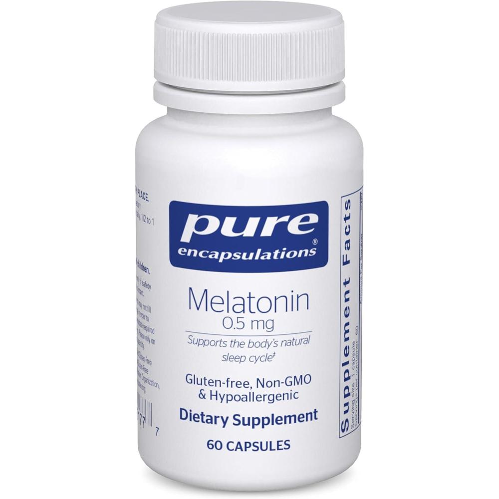 image:imagePure Encapsulations Melatonin 05 mg Natural Sleep Helper for Bedtime Regulates SleepWake Cycle 05 mg Melatonin Vegan amp NonGMO 180 Capsules60 Count Pack of 1