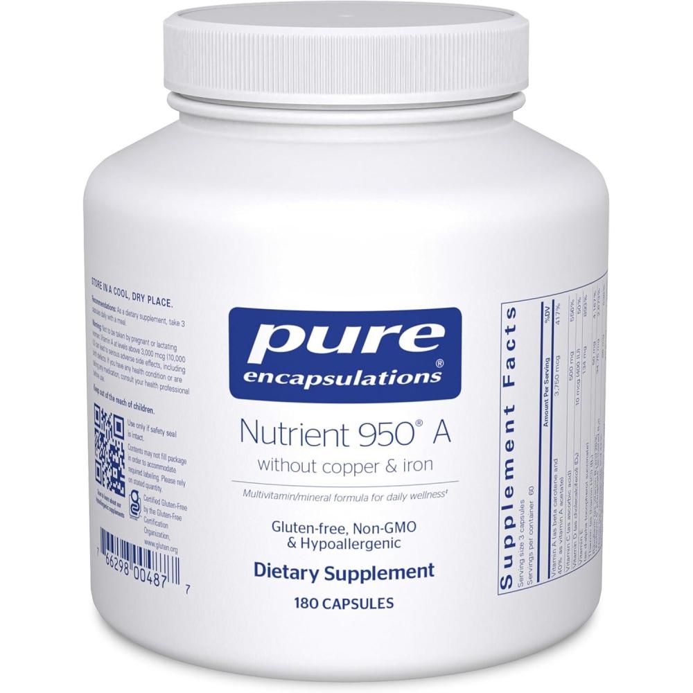 image:imagePure Encapsulations Nutrient 950 A Without Copper amp Iron Hypoallergenic MultiVitaminMineral Formula for Optimal Health 180 Capsules