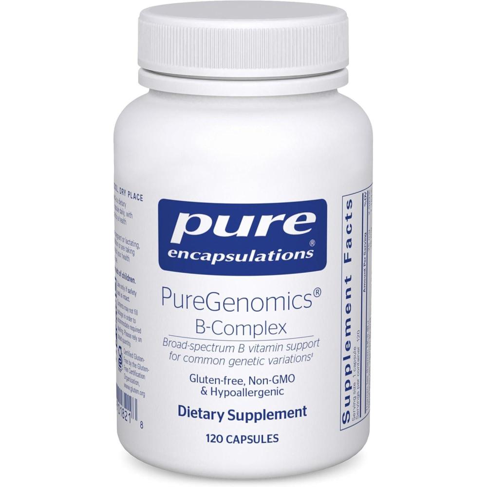 image:imagePure Encapsulations PureGenomics BComplex Broad Spectrum B Vitamin Support for Genetic Expression Cellular Function Hormone Production amp Energy Metabolism with Vitamin B12 amp B6120 Capsules