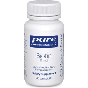 Pure Encapsulations Biotin 8 mg – B Vitamin Supplement to Aid Stress Relief, Hair, Skin & Nail Strengthening, Metabolism, Carbohydrate Support & Nervous System* – with Premium Biotin – 60 Capsules(60 Count (Pack of 1))