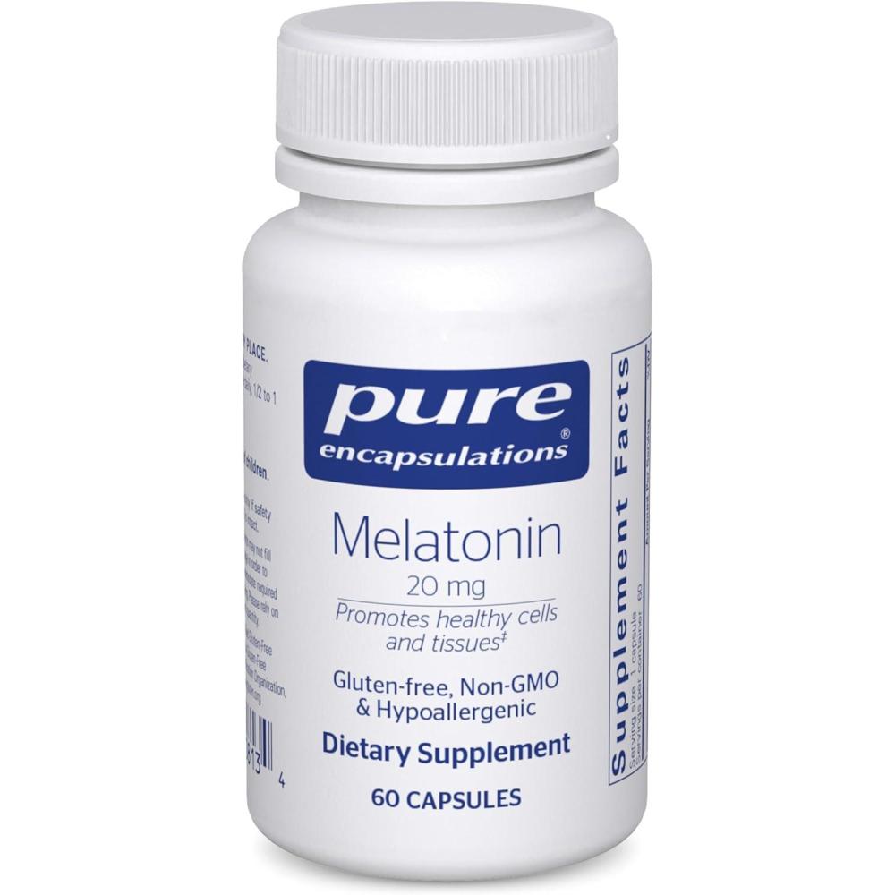 image:imagePure Encapsulations Melatonin 20 mg Not Intended for Sleep Support for Immune System amp Healthy Cells 995 Purity Melatonin Gluten Free amp NonGMO 180 Capsules60 Count Pack of 1