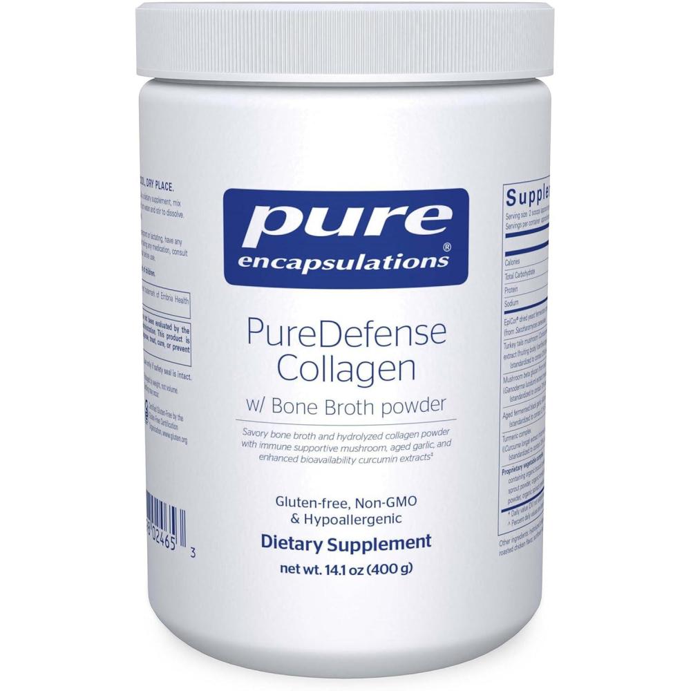 image:imagePure Encapsulations PureDefense Collagen wBone Broth Savory Bone Broth and Hydrolyzed Collagen Powder with Mushroom Aged Garlic and Enhanced Bioavailability Curcumin Extracts 141 Ounces