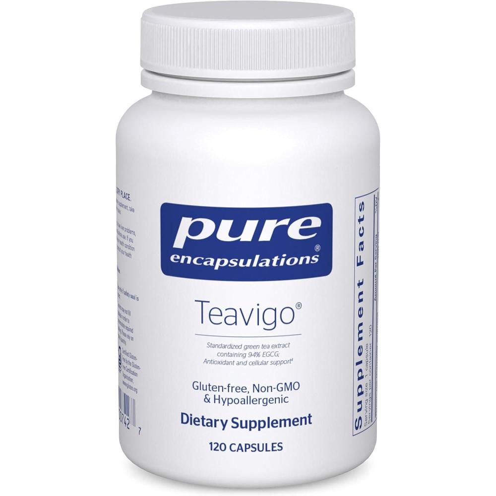 image:imagePure Encapsulations Teavigo Hypoallergenic Supplement with CaffeineFree Green Tea Extract to Provide Antioxidant and Cellular Support 120 Capsules120 Count Pack of 1
