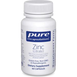Pure Encapsulations Zinc (Citrate) – for Immune System, Tissue Development & Metabolism* – Mineral Supplement with Enzymes – Highly Absorbable Zinc – Vegan & Non-GMO – 180 Capsules(60 Count (Pack of 1))