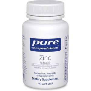 Pure Encapsulations Zinc (Citrate) – for Immune System, Tissue Development & Metabolism* – Mineral Supplement with Enzymes – Highly Absorbable Zinc – Vegan & Non-GMO – 180 Capsules(180 Count (Pack of 1))