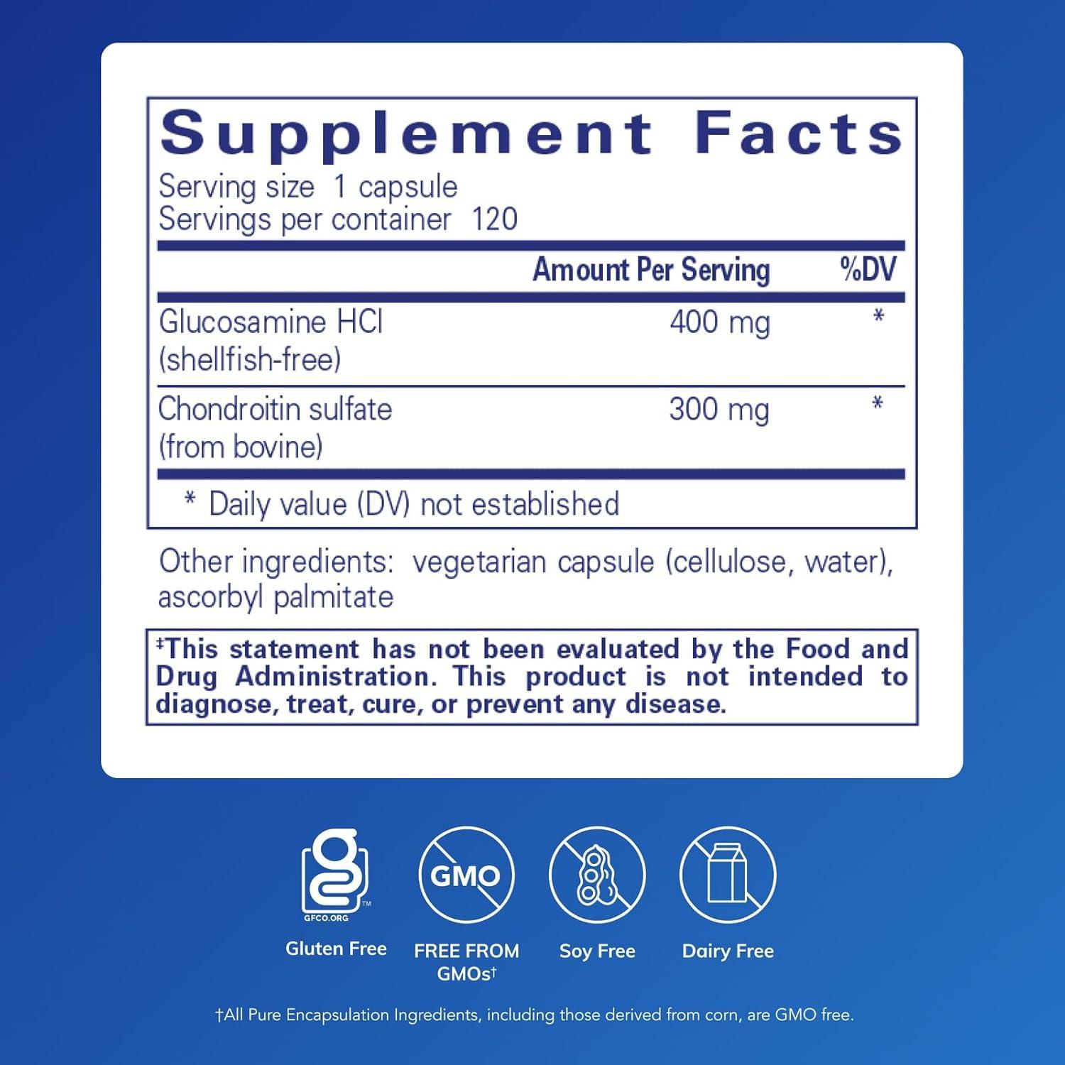 image:imagePure Encapsulations Glucosamine HCl Chondroitin Hypoallergenic DualStrength Support for Healthy Joint Motility and Function 120 Capsules