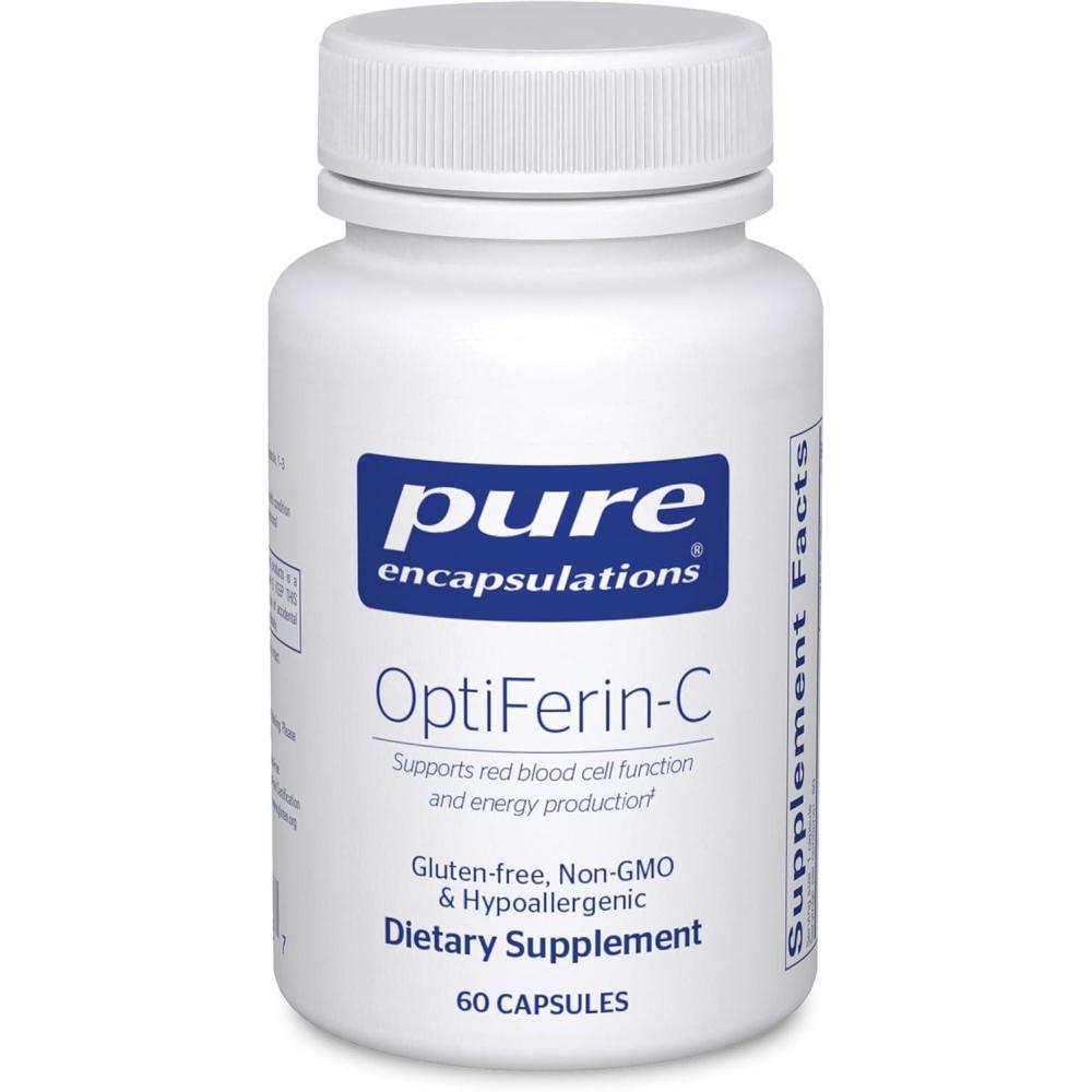 image:imagePure Encapsulations OptiFerinC for Red Blood Cells amp Energy Iron Absorption Support Energy Supplement Vitamin C Enriched Gluten Free amp NonGMO 60 Capsules