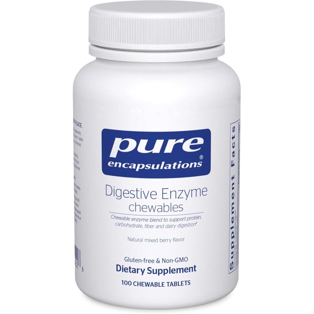 image:imagePure Encapsulations Digestive Enzyme Chewables Chewable Enzyme Blend to Support Protein Carbohydrate Fiber and Dairy Digestion 100 Chewable Tablets
