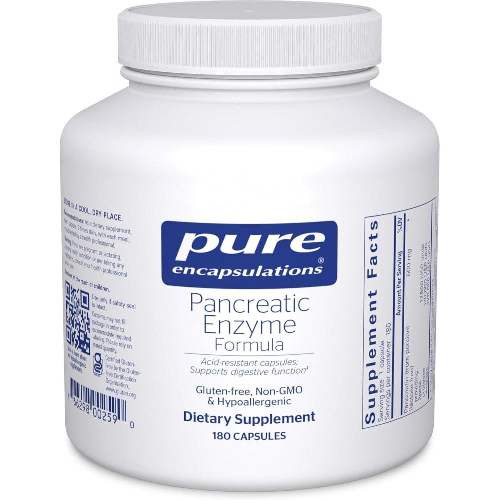 image:imagePure Encapsulations Pancreatic Enzyme Formula Digestive Enzymes for Digestion Strengthens Gut Health Targeted Delivery Capsules Gluten Free amp NonGMO 180 Capsules180 Count Pack of 1