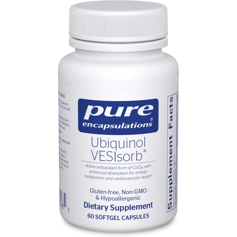 image:imagePure Encapsulations Ubiquinol VESIsorb Hypoallergenic Supplement Enhanced Absorption of Active Antioxidant Form of CoQ10 60 Caplique Capsules60 Count Pack of 1