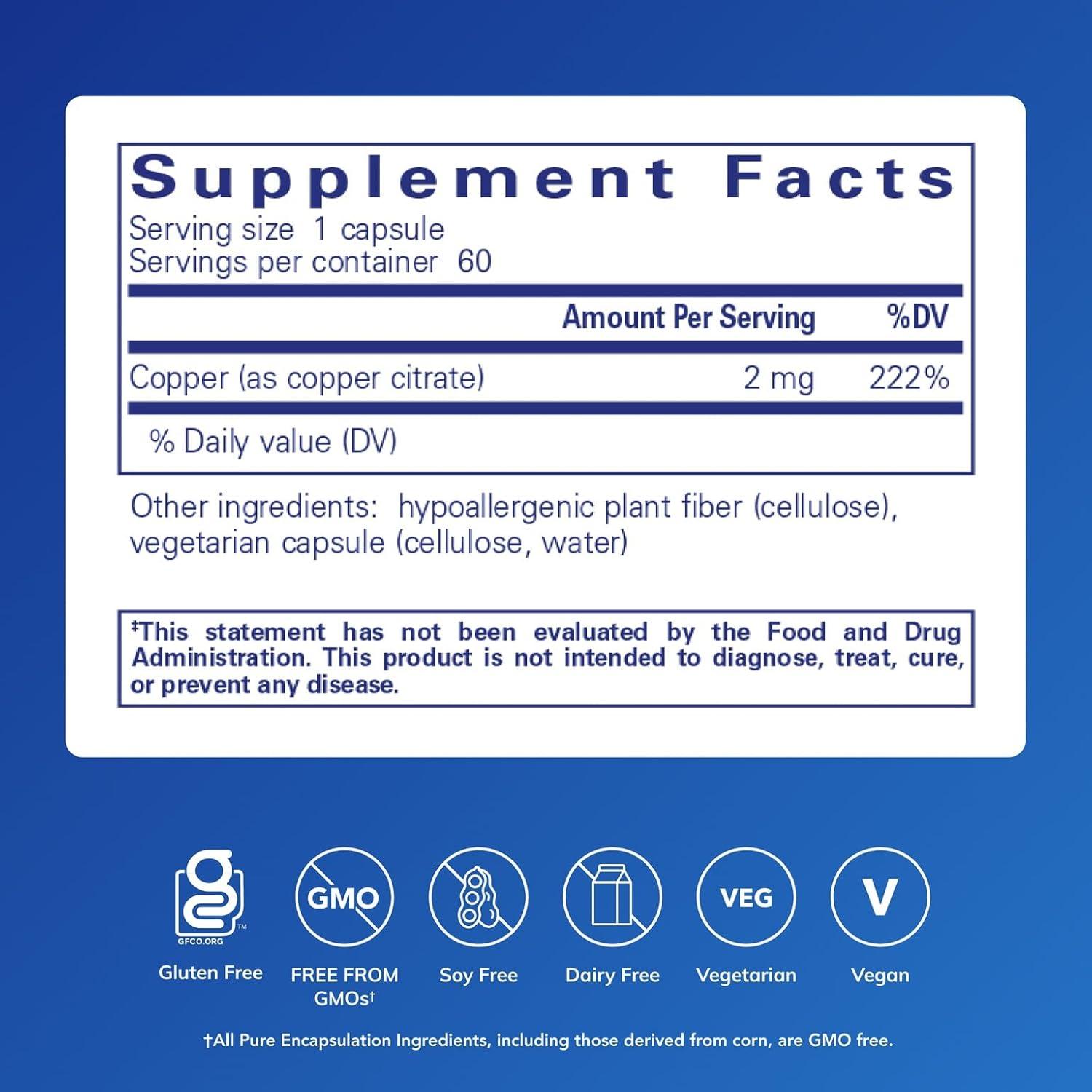 image:imagePure Encapsulations Copper Citrate Highly Bioavailable Form of Copper 60 Capsules
