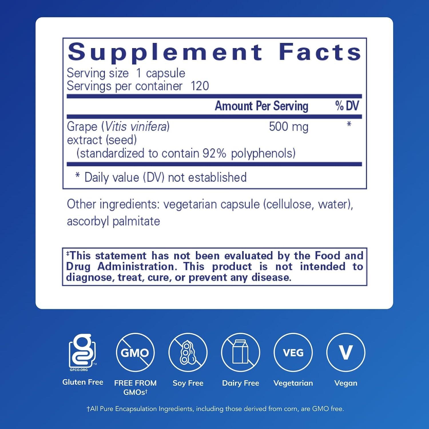 image:imagePure Encapsulations Grape Pip 500 mg Supports Vascular Health 120 Capsules