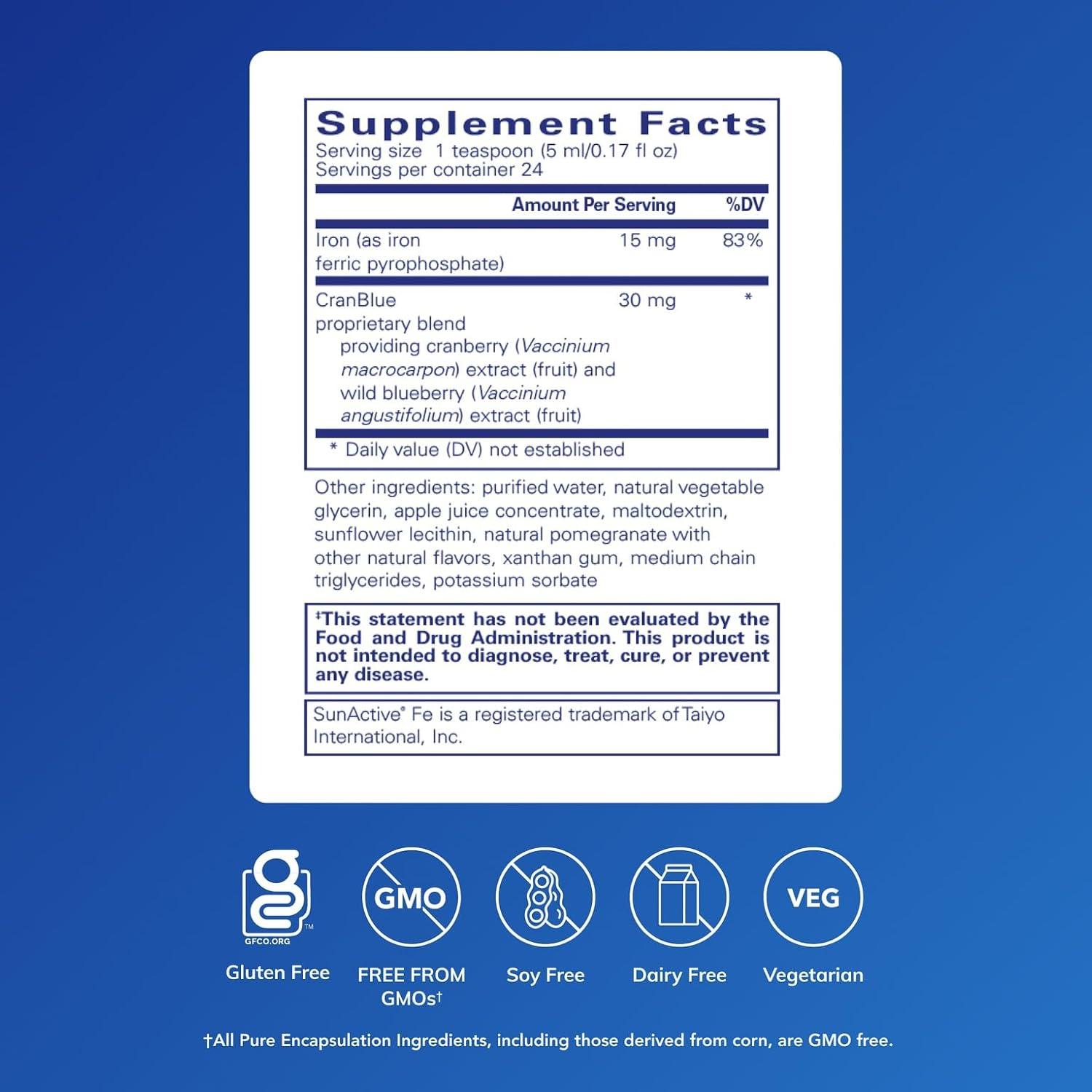 image:imagePure Encapsulations Iron Liquid Hypoallergenic Supplement Supports Hemoglobin and Myoglobin Function 41 fl oz