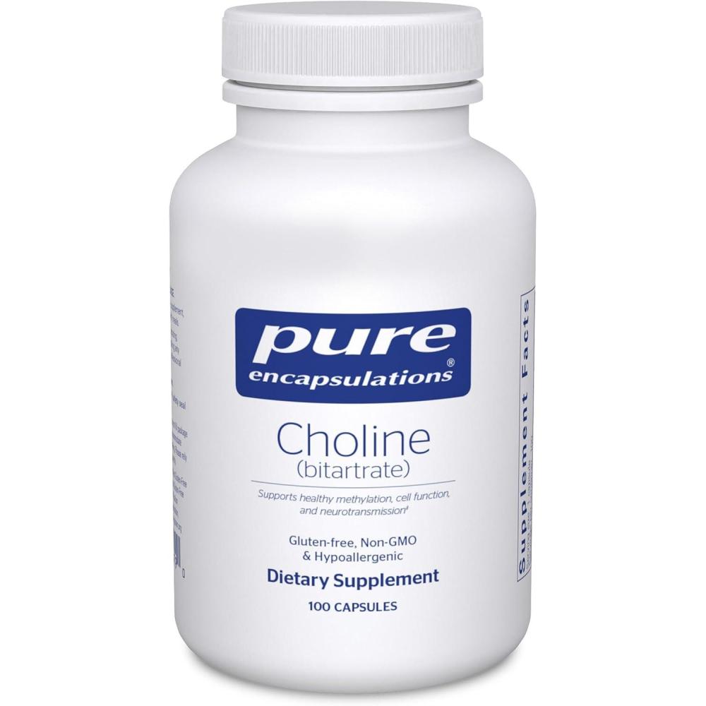 image:imagePure Encapsulations Choline Bitartrate 275 mg Choline Bitartrate Supports Methylation Brain Health amp Cell Function Highly Bioavailable Vegan amp NonGMO 100 Capsules
