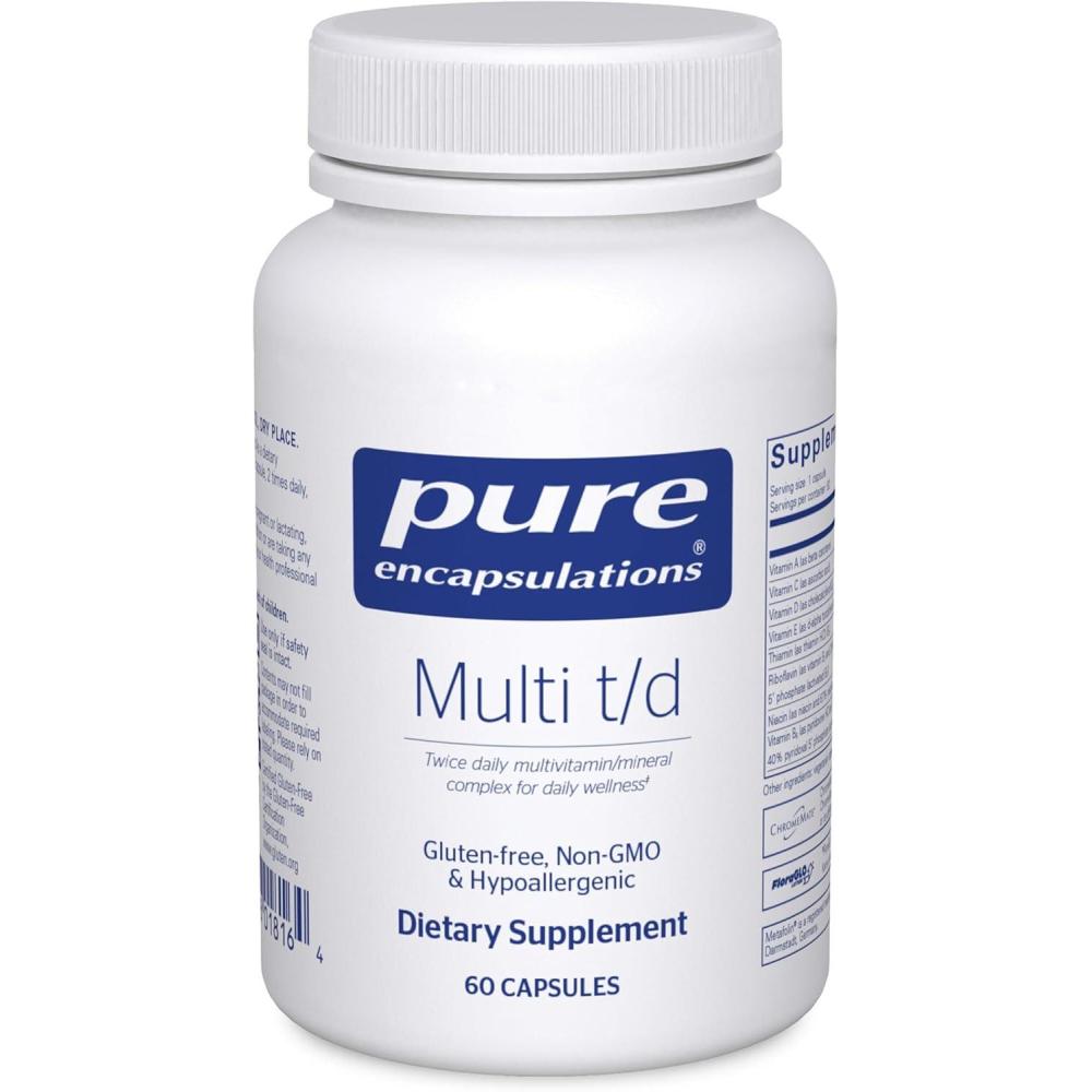 image:imagePure Encapsulations Multi TD Multivitamin amp Mineral Supplement for Daily Wellness Cardiovascular amp Immune Health Rich in Vitamins amp Minerals Gluten Free amp Vegetarian 60 Capsules60 Count Pack of 1