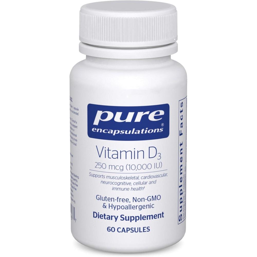 image:imagePure Encapsulations Vitamin D3 250 mcg 10000 IU Supplement to Support Bone Joint Breast Heart Colon amp Immune Health with Premium Vitamin D 60 Capsules60 Count Pack of 1