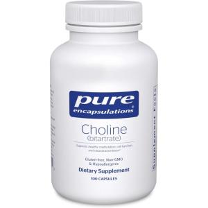 Pure Encapsulations Choline (Bitartrate) – 275 mg Choline (Bitartrate) – Supports Methylation, Brain Health & Cell Function* – Highly Bioavailable – Vegan & Non-GMO – 100 Capsules