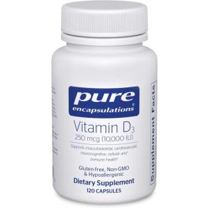 Pure Encapsulations Vitamin D3 250 mcg (10,000 IU) – Supplement to Support Bone, Joint, Breast, Heart, Colon & Immune Health – with Premium Vitamin D – 60 Capsules(120 Count (Pack of 1))